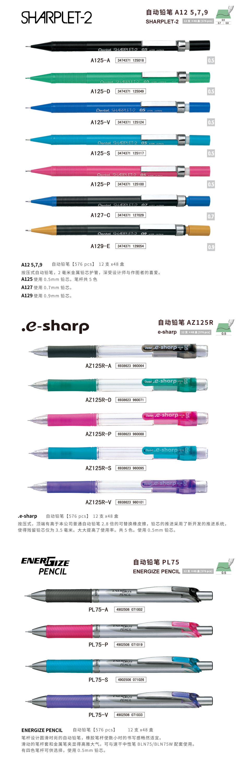 自动铅笔・SHARPLET-2/e-sharp/ENERGIZE PENCIL